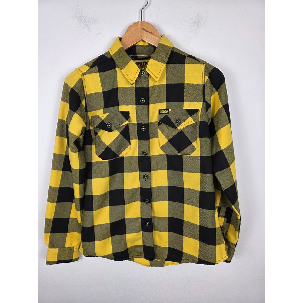 DIXXON Ruckus Flannel Shirt Yellow Black Buffalo Plaid Button Up Women's Small